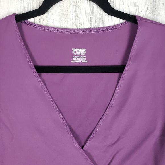 NWT Victoria's Secret PINK Eggplant Purple Crossover Tie Back Wrap Top Size XL - Picture 2 of 10